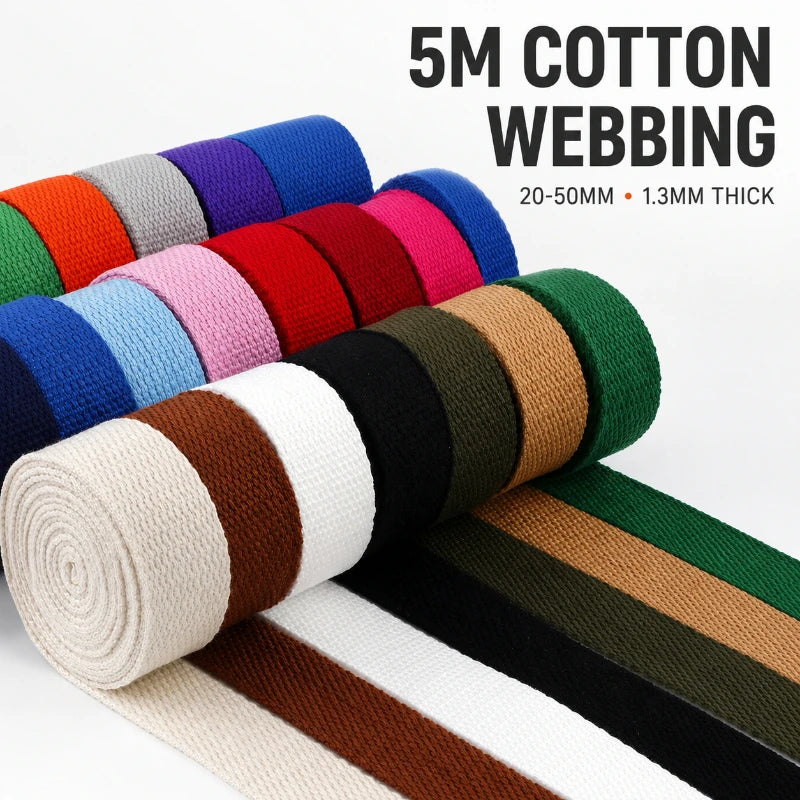 5 Metri 1.3mm 20-50mm Cotone Tessuti Nastro per Borsa Cinghia Zaino Etichetta Nastro Fascia Vestiti Bias Vincolante Accessori Per Cucire FAI DA TE