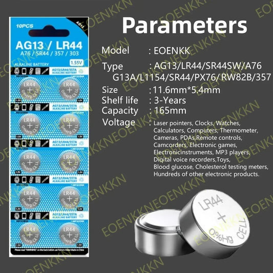 50-200 pz AG13 LR44 A76 357 357A LR1154 SR1154 SR44 batteria alcalina per calcolatrice orologio chiave auto pulsante orologio remoto cella a bottone