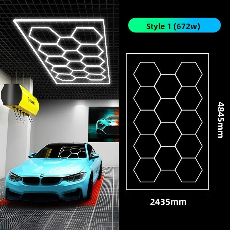 14 griglie con telaio luci da garage esagonali 6500K 672W a nido d'ape led per officina barbiere palestra soffitto negozio seminterrato