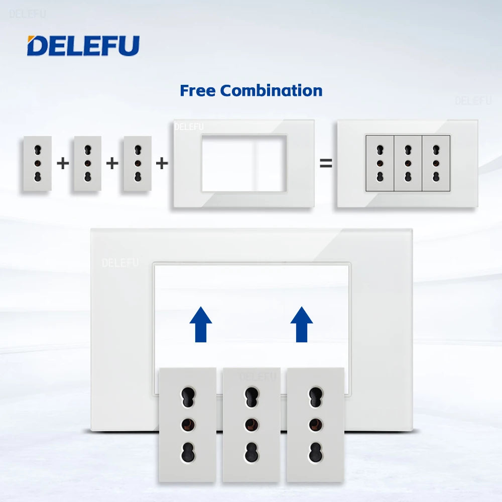 DELEFU Presa a Muro in Vetro Temperato Bianco Italia USB Tipo C Ricarica Rapida Interruttore Schuko TV Satellitare Citofono Cile