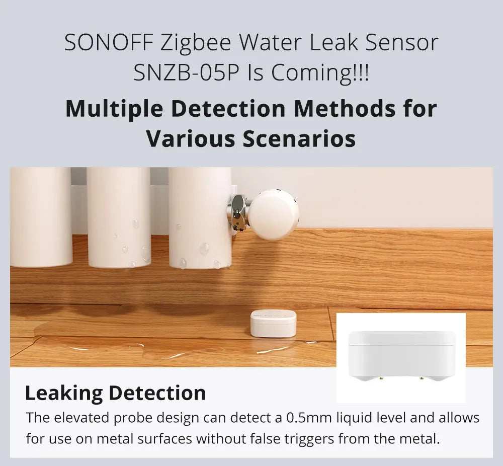 SONOFF SNZB-05P Sensore di perdite d'acqua Zigbee Sonoff, Rilevatore d'acqua con avvisi in tempo reale, Notifiche multiple, Supporto esteso