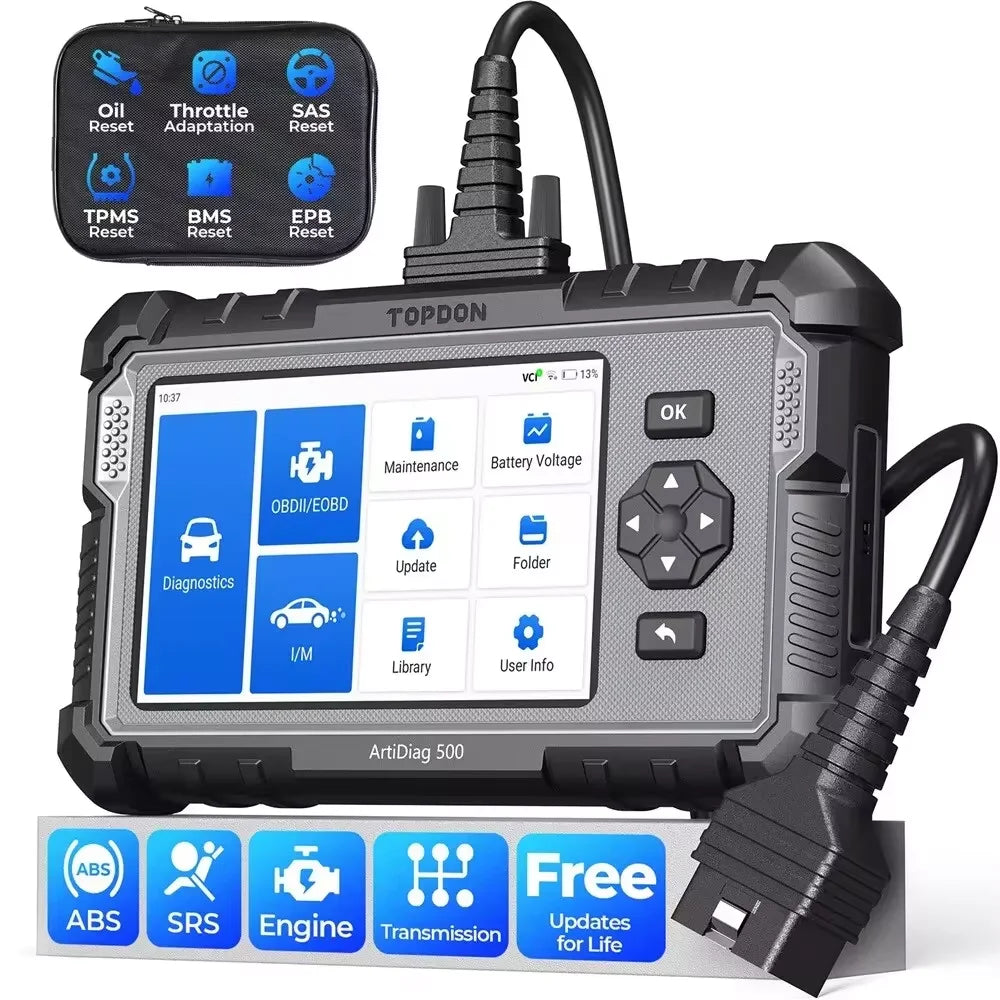 Topdon Strumento diagnostico per auto 4 sistemi OBD2 Scanner diagnostico Motore ABS SRS Airbag Strumento di scansione automatica Lettore di codici ArtiDiag500