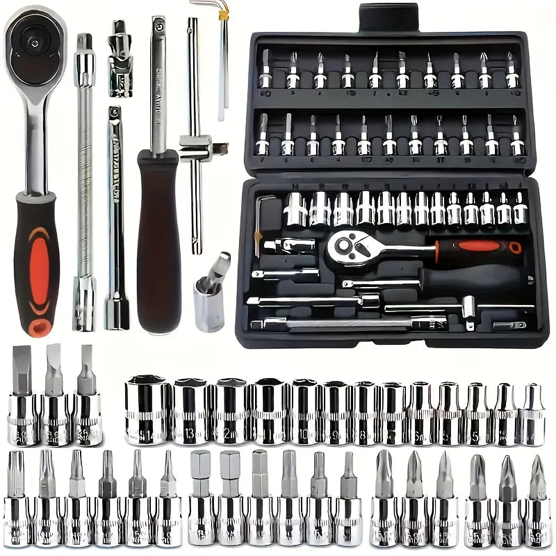Set di strumenti di riparazione meccanica automatica da 150/46 pezzi, multifunzionale con presa, chiave e set a cricchetto, riparazione auto fai da te, kit di attrezzi meccanico