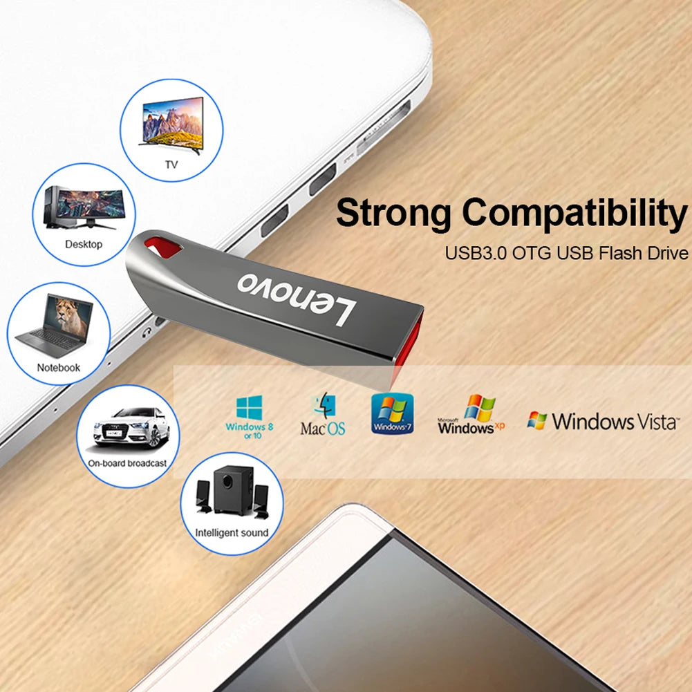 Pendrive USB 3.0 ad alta velocità di Lenovo, in metallo, unità flash portatile per l’archiviazione esterna di dati, disponibile in diverse capacità: 128 GB, 64 GB, 1 TB, 512 GB, 256 GB.
