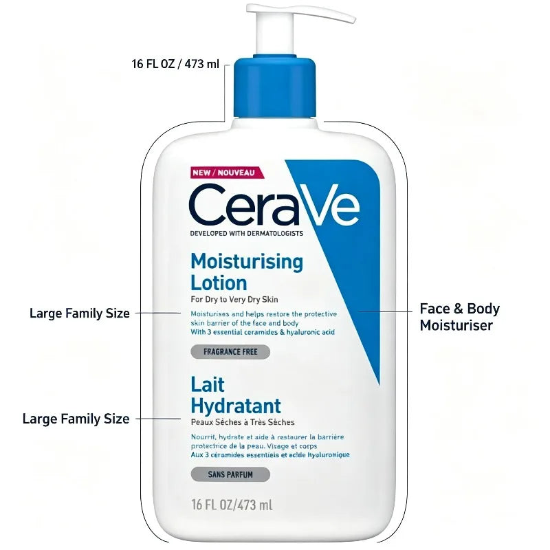 CeraVe, lozione per il corpo in confezione grande da 473 ml, latte idratante multiuso per la pelle secca di viso e corpo.