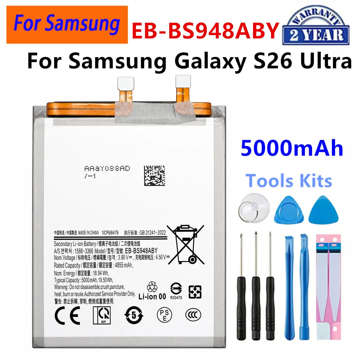 Batteria EB-BS901ABY EB-BS937ABY EB-BS721ABY EB-BS948ABY per Samsung Galaxy S22 S23 S24 S25 S26 Plus Ultra S24 FE S25 Edge