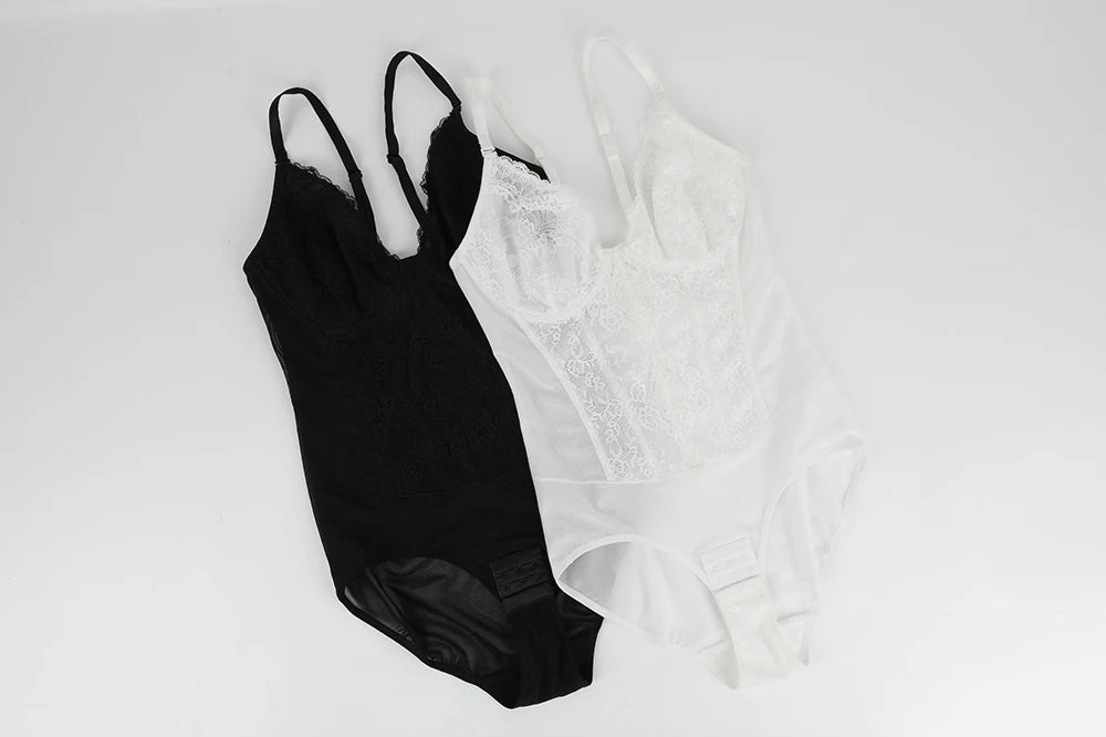 Body modellante in pizzo da donna con ferretto, controllo della pancia, modellante per tutto il corpo, corsetto con scollo a V, top, tuta, slip, lingerie, abbigliamento sexy
