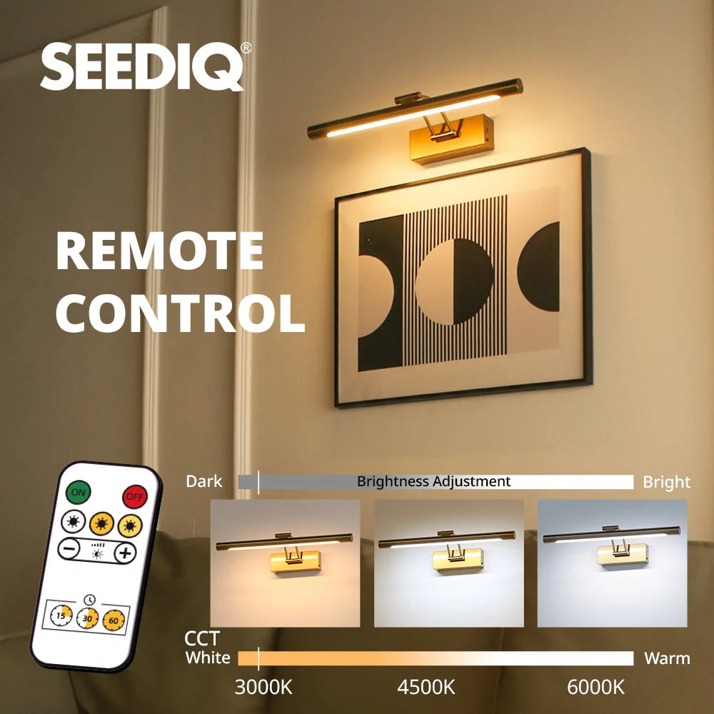 SEEDIQ Lampada da parete a LED ricaricabile in bronzo 4400mAh Batteria a lunga durata 40CM Luce per immagini wireless con telecomando per opere d'arte