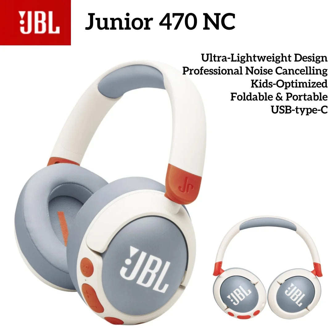 Cuffie wireless intraauricolari per bambini JBL Junior 470NC con cancellazione del rumore, batteria a lunga durata, ricarica rapida e connessione wireless.