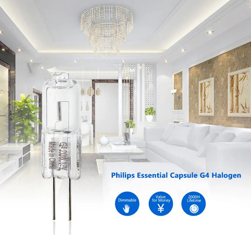 Philips Essential Capsule G4 20W 12V Lampada ad alogena Luce decorativa Trasparente 3000K Bianco caldo Dimmerabile T9 Lampadina originale per la casa