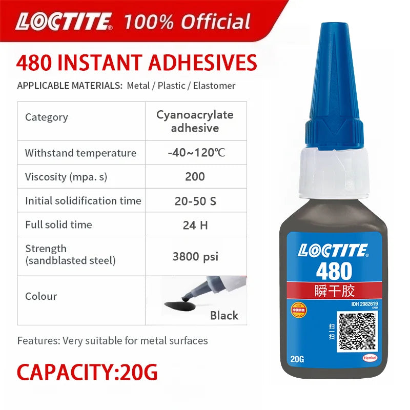 100% originale Loctite 480 adesivo istantaneo forte super colla superficiale insensibile colla cianoacrilato a bassa viscosità
