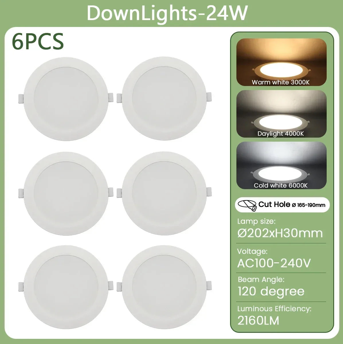 6Pack 24W 17W 14W 10W 6W Bianco Rotondo Da Incasso Led Da Incasso Luce di Pannello 110V 220V Caldo Freddo illuminazione Foyer Studio Casa Interno