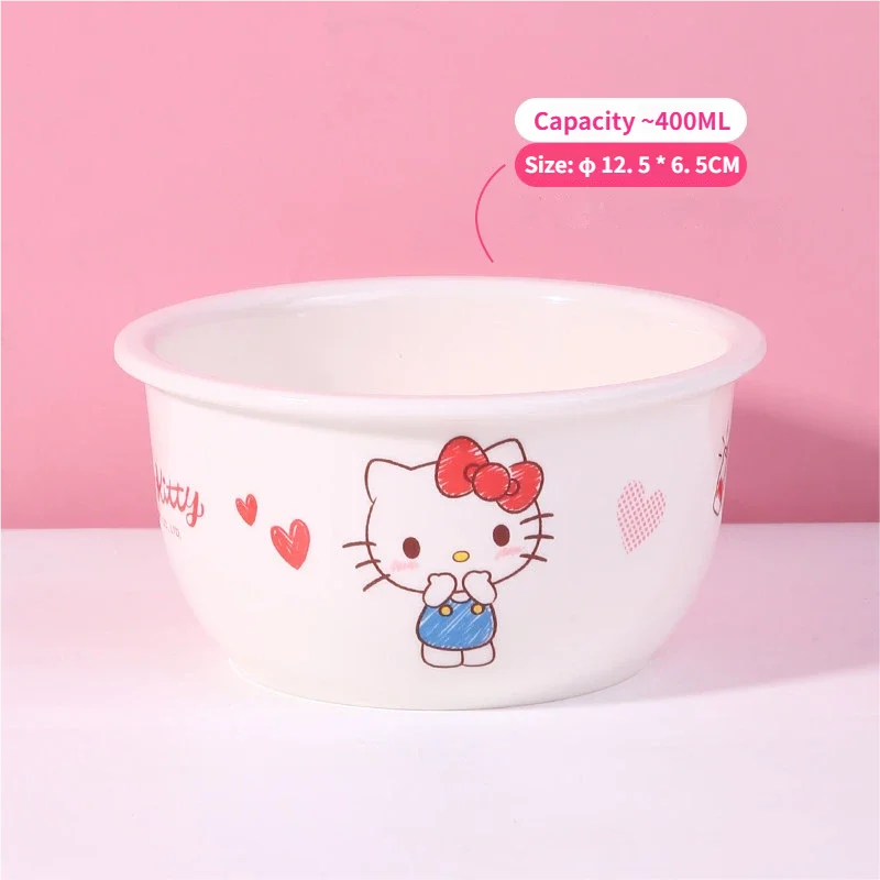 WUHE Set di Stoviglie per Bambini Hello Kitty, Ciotole e Piatti in Melamina, Design Cartoon per Ragazze, Senza BPA, Infrangibile, Lavabile in Lavastoviglie