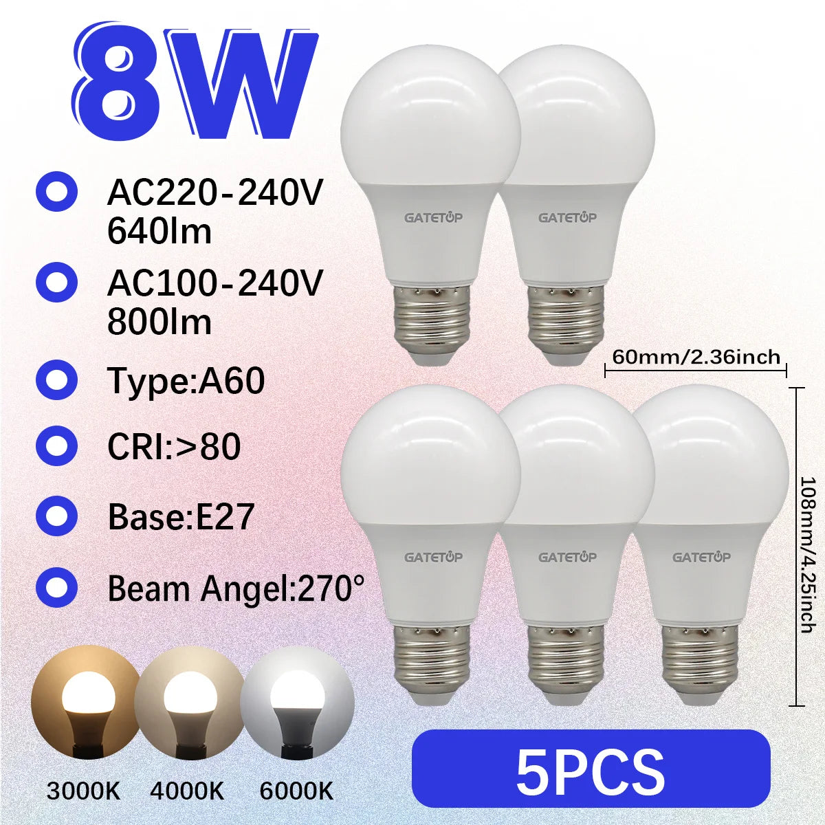 1-10 Pezzi Lampadine LED 8W AC 110V 220V E27, Illuminazione Calda e Diurna, RA80, per Casa, Lampade di Alta Qualità