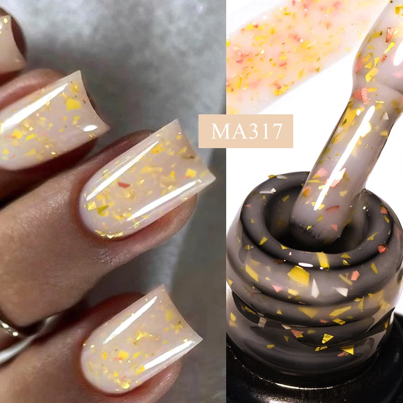 MEET ACROSS 7ml Gelatina Nuda Shimmer Base in gomma Gel Glitter Rosa Viola UV/LED Nail Art Vernis Gel Smalto per manicure Unghie FAI DA TE