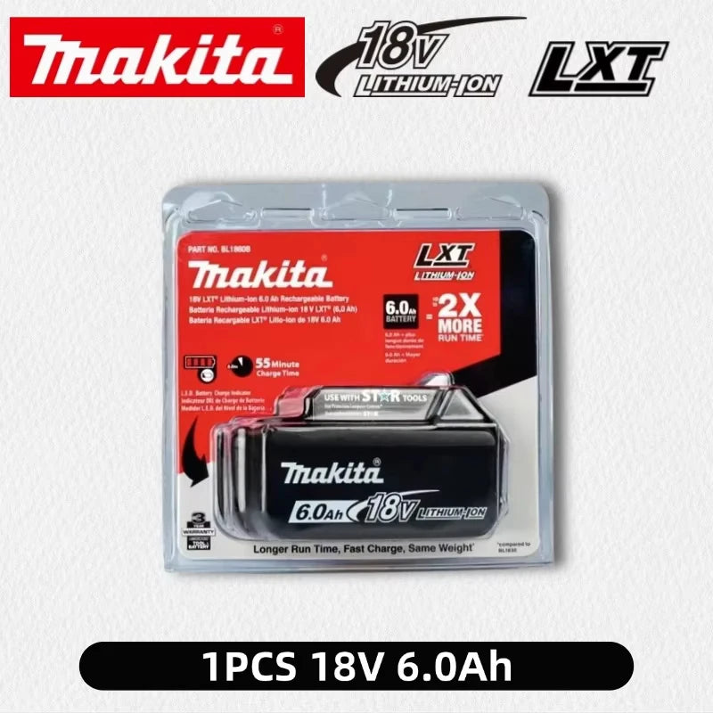 Batteria per utensili Makita 18V 100% originale, 6.0Ah, potenza stabile, per utensili elettrici della serie Makita 18V LXT, sostituisce la batteria originale.