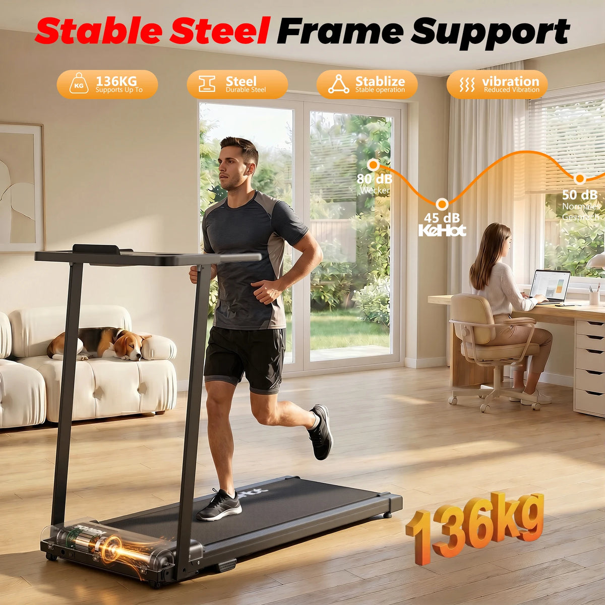Tapis Roulant Pieghevole 2-in-1 con Controllo APP e Altoparlante Bluetooth, Macchina per Camminare e Correre a Casa 1-12km/h, Motore da 2.0HP di Potenza Massima, Display LED, 12 Programmi Preimpostati, Attrezzatura Fitness Pi