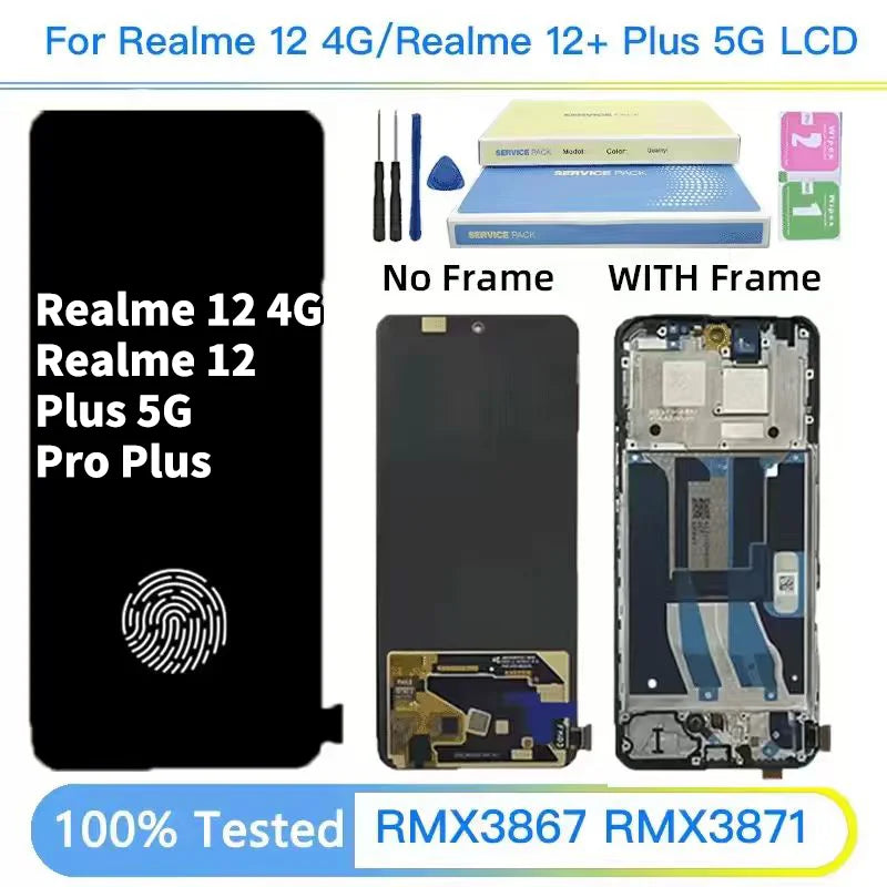 Super AMOLED Per Realme 12 + Plus 5G RMX3867 Display LCD Telaio Dello Schermo Touch Digitizer Per Realme 12 4G RMX3871 Display