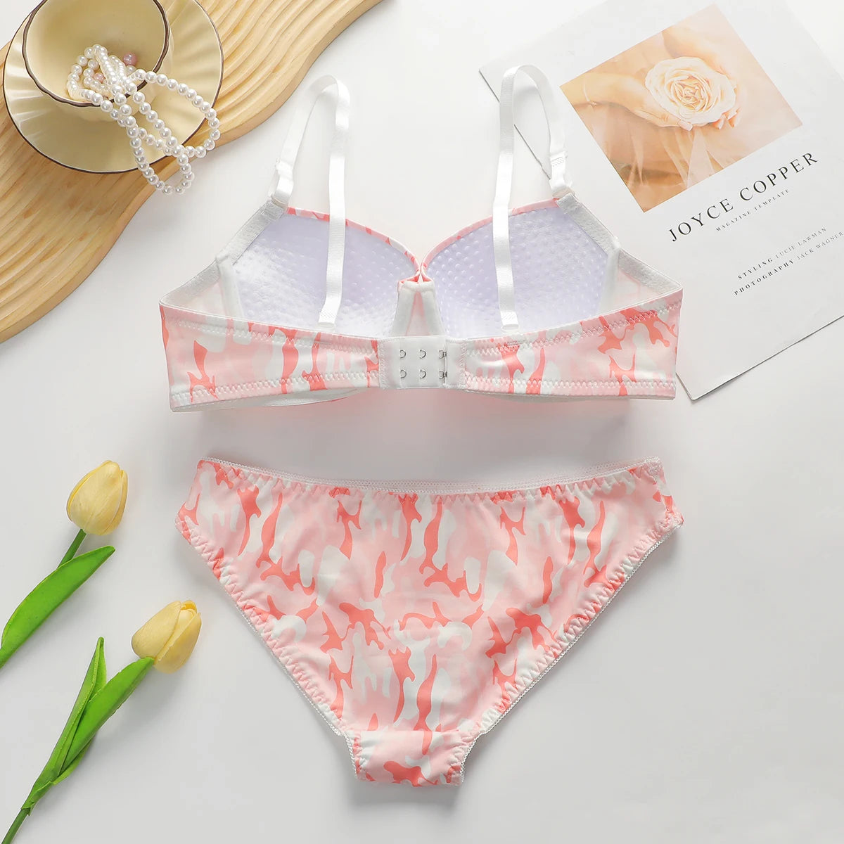 Nuovo design mimetico rosa dolce di vendita caldo con anello in acciaio che raccoglie tirare e reggiseno anti-cedimento A2139