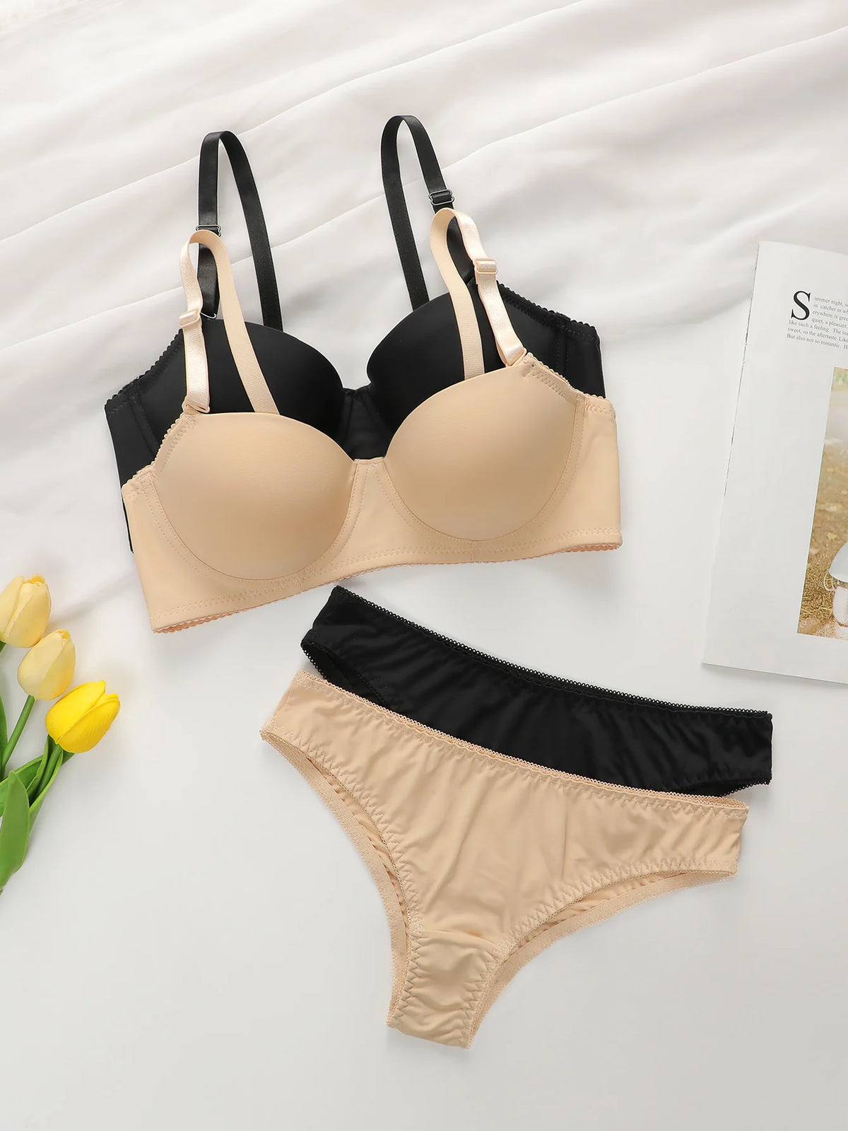 2 set Set di biancheria intima con ferretto solido Reggiseno push up da donna con anello in acciaio Moda donna intimo Mutandine Set di reggiseni per tutti i giorni J2611
