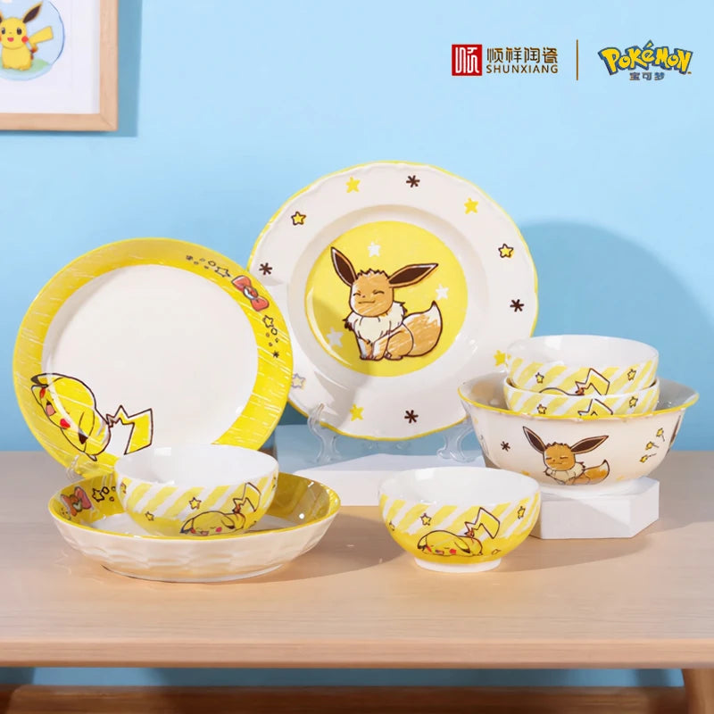 Set di Stoviglie in Ceramica Pokemon SHUNXIANG, Ciotole e Piatti con Motivi Cartoon, Set per Cena, Insalata e Pasta, Adatti al Microonde