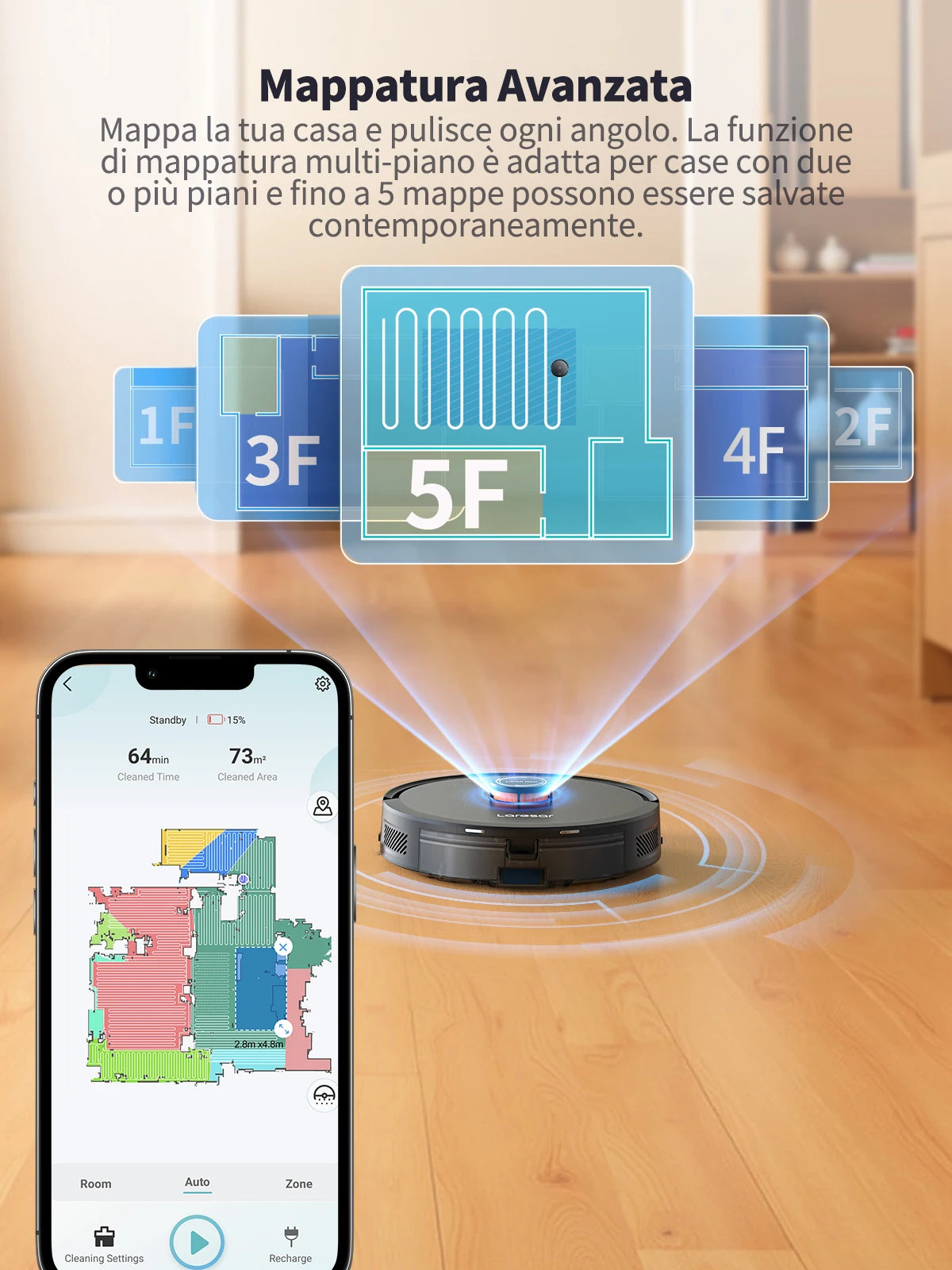 Laresar L20 Robot Aspirapolvere con 5000Pa di Aspirazione, Navigazione LDS, Stazione di Svuotamento Automatico, Controllo Smart APP per Pavimenti e Tappeti