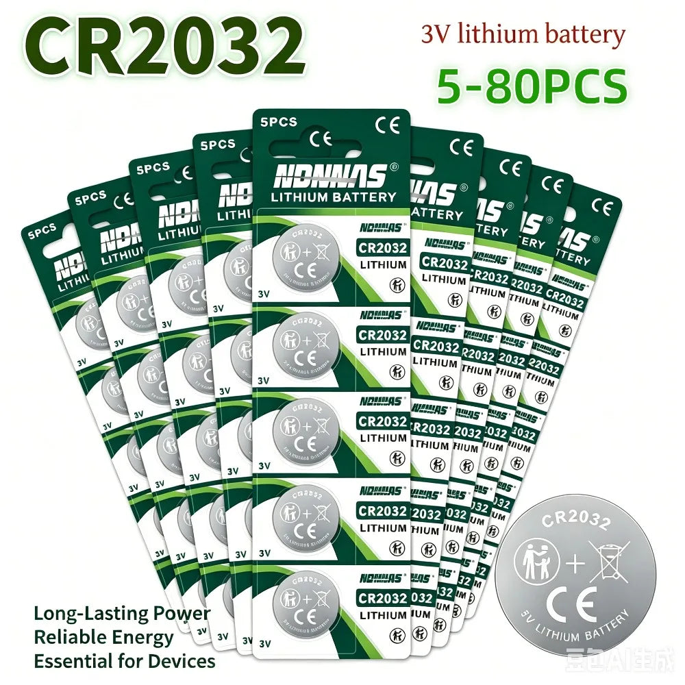 Batterie al litio CR2032 da 3V (5-80 pezzi) per giocattoli, calcolatrici, telecomandi auto, orologi da polso - Batterie a bottone CR2032