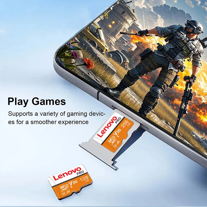 Scheda di memoria Micro SDXC Lenovo ad alta velocità, disponibile nelle versioni da 512 GB, 256 GB, 1024 GB e 128 GB, standard UHS-I V30 U3, per la registrazione di video in 4K e per fotocamere di droni.