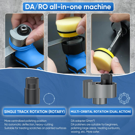 Lucidatrice per auto portatile a batteria 12V, con doppia modalità di funzionamento (rotazione e oscillazione), dotata di kit di tamponi da 1/1,5/2 pollici, strumento elettrico senza fili per la cura e la lucidatura dell’a