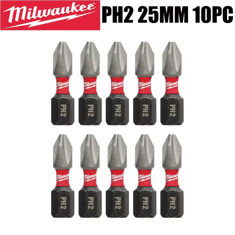 Punte per Trapano a Impatto Milwaukee Shockwave PH2, Serie di Punte per Avvitatore da 25mm/50mm/90mm