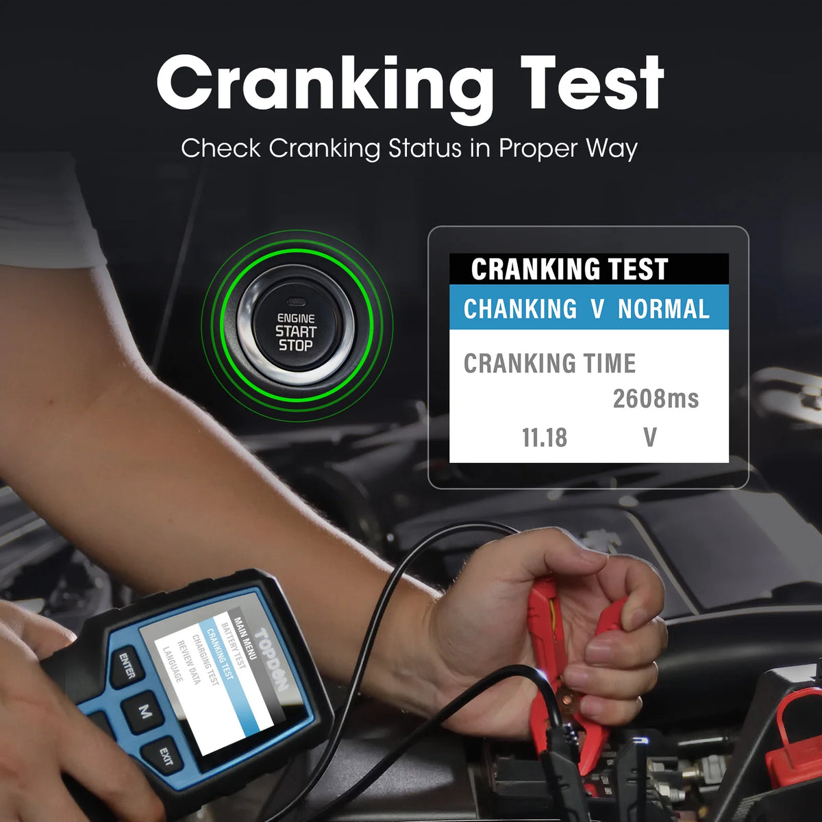 TOPDON BT200 Tester batteria portatile Strumenti di test di avviamento di ricarica per auto 12V Monitor batteria diagnostica automobilistica 100-2000CCA