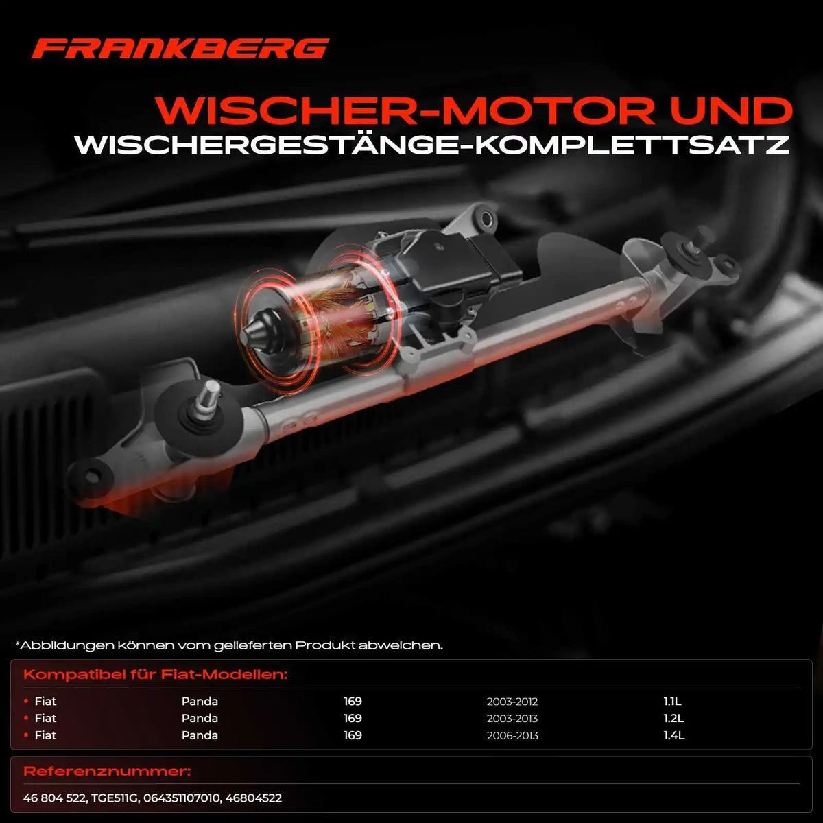 Braccio tergicristallo anteriore Frankberg 1x per Fiat Panda 169 1.1L 1.2L 1.3L 1.4L 46804522TGE511G 064351107010 46804522