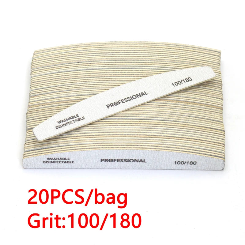 2/6/8/12/20pcs Lima per unghie professionale Grigia Mezza luna Lime per unghie in legno 100/180 Grana Levigatura su due lati Strumenti per manicure lavabili