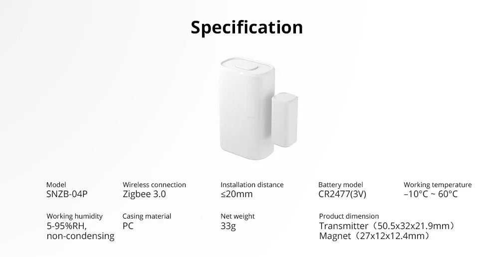 SONOFF SNZB-04P Sonoff Zigbee Sensore porta SNZB 04P Collegamento scena intelligente locale Avviso antimanomissione Sicurezza domestica Funziona con Alexa Google