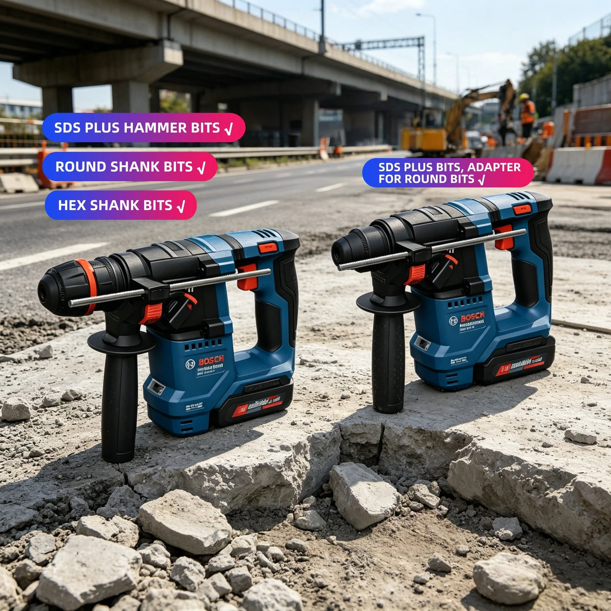Trapani Bosch GBH 18V-18 / GBH18V-18X, pronti per l'uso in cantiere, con impugnatura ausiliaria ergonomica per un utilizzo controllato e senza fatica