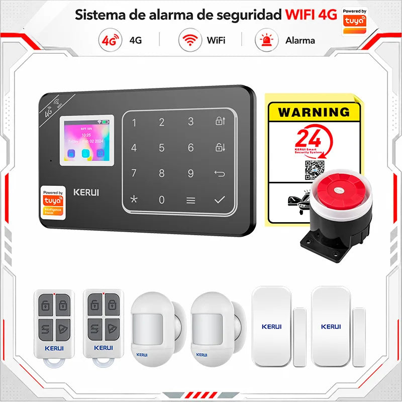 Sistema di Allarme Domestico KERUI WIFI 4G GSM Compatibile con App Tuya Smart Life, Alexa e Google, Sicurezza Wireless per Casa 433MHz