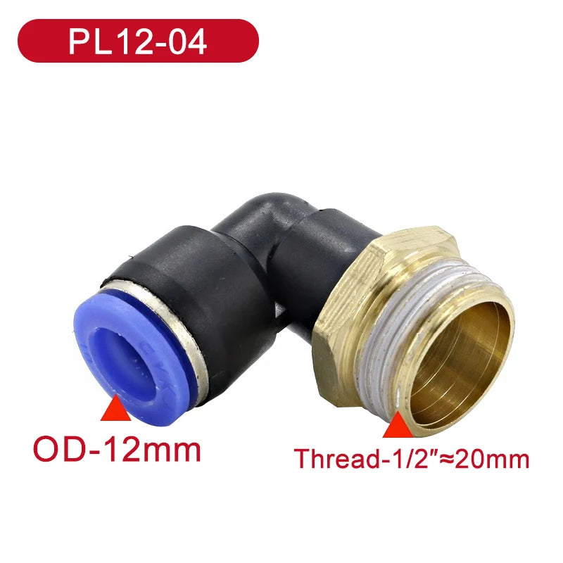 Set di 5 connettori pneumatici a gomito con filettatura maschio da 1/8', 1/4', 3/8', 1/2' per tubi dell'aria da 4/6/8/10/12 mm