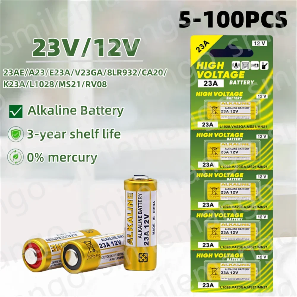 5-100PCS A23 23A 12V Batteria Alcalina 23GA A23S E23A EL12 MN21 V23GA GP23A MS21 LRV08 Per Campanello di Controllo Remoto Giocattolo Elettrico