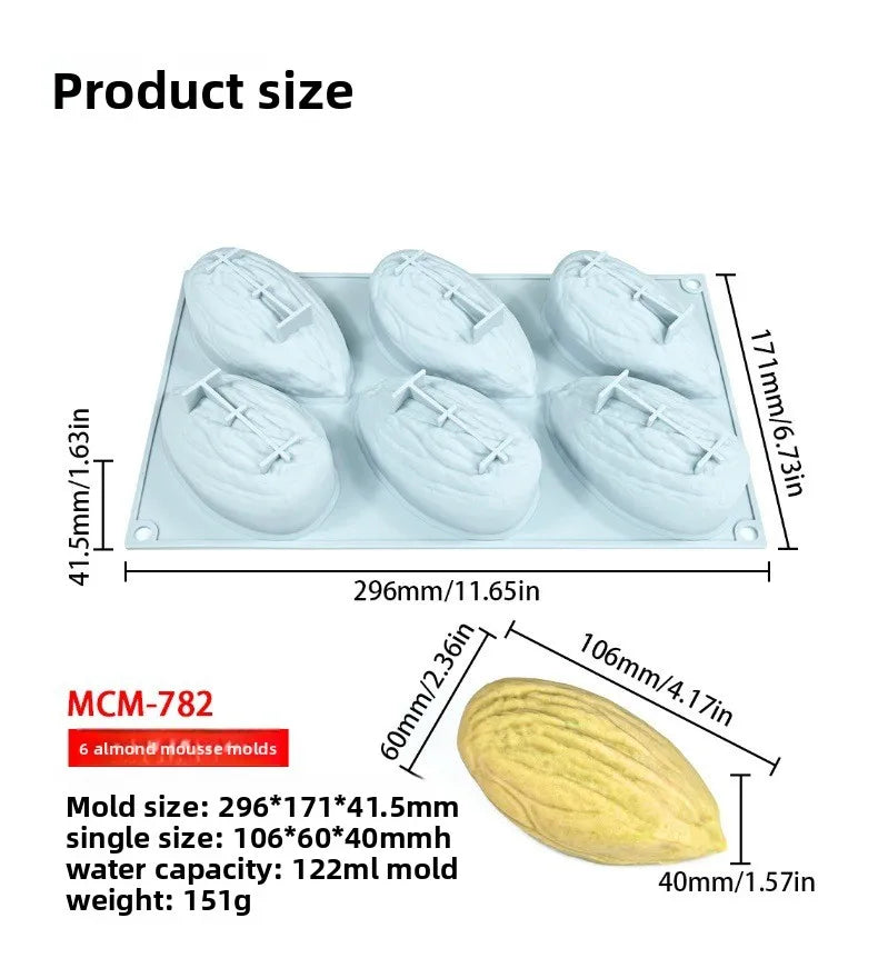 Stampo in Silicone Grande per Mousse di Mandorle/Pistacchi/Pecan/Chicchi di Caffè, Stampo Fai-da-Te per Cioccolato e Gelato, Utensili per Decorazione Torte