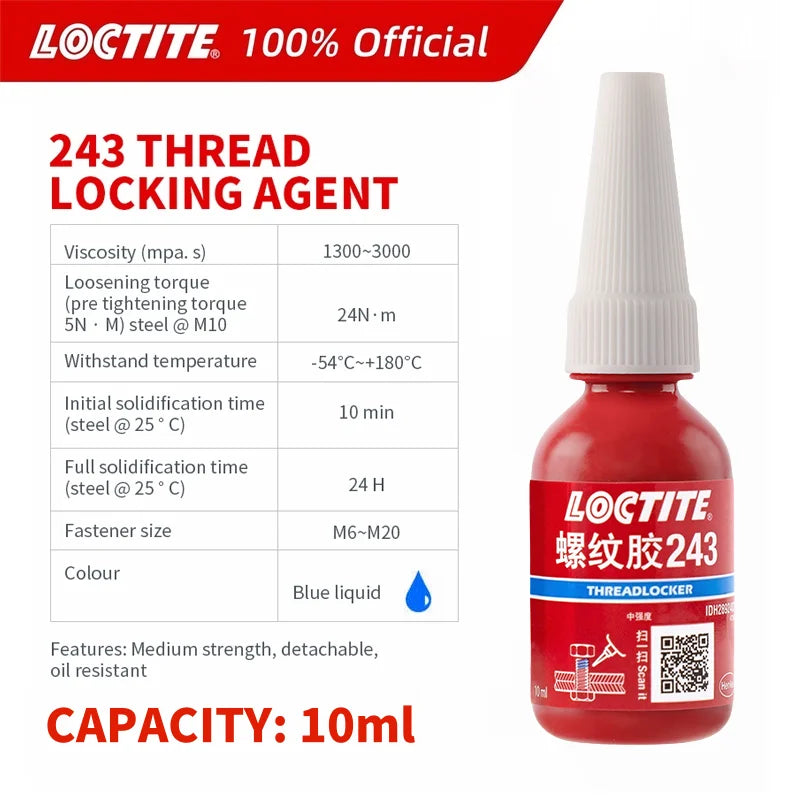 100% originale Loctite 243 Frenafiletti Vite Colla Blu Colla anaerobica a media resistenza Fissatore per viti 10 ml/50 ml/250 ml