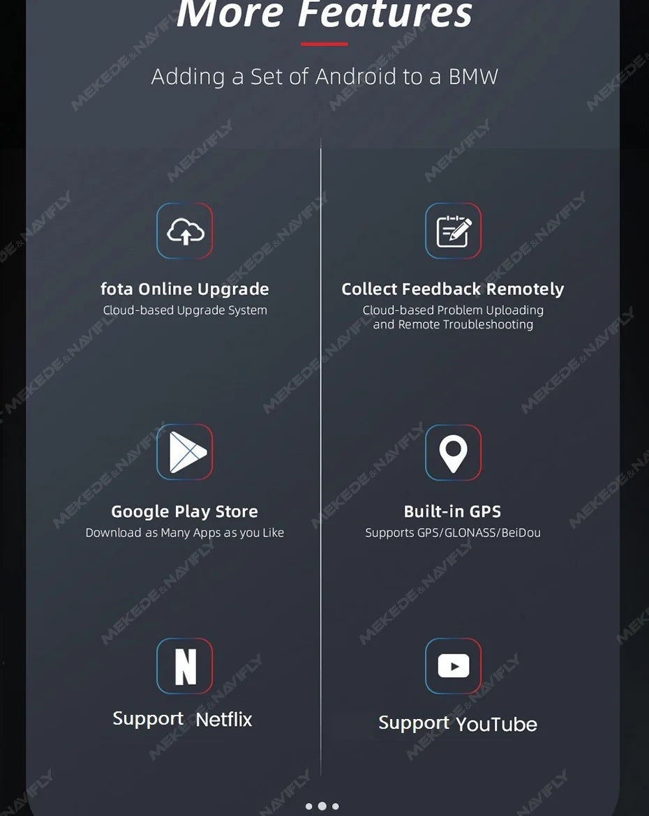 Mekede Android 13, processore a 8 core, 8 GB di RAM, 128 GB di memoria, TV box portatile, CarPlay wireless, Android Auto wireless, navigazione GPS, menu multimediale, equalizzatore, compatibile con BMW ID6, ID7, ID8, ID9, sup