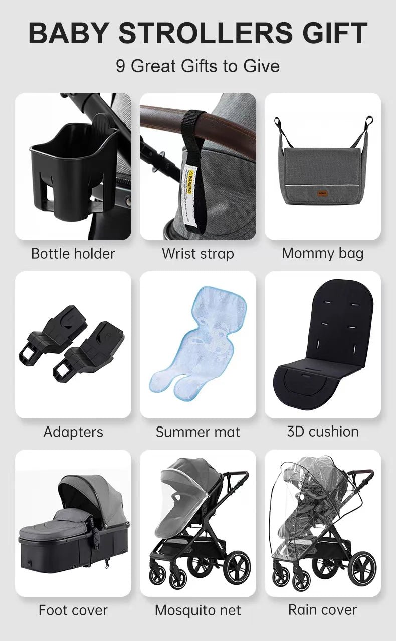 Nuovo passeggino di lusso 3 in 1 carrozzina da viaggio portatile pieghevole carrozzina alta paesaggio telaio in alluminio passeggino neonato
