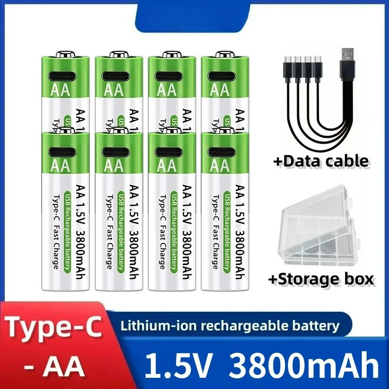 2026 NUOVA Batteria agli Ioni di Litio Tipo-C Ricaricabile ad Alta Capacità AA&AAA per Telecomando, Mouse, Giocattoli Elettrici