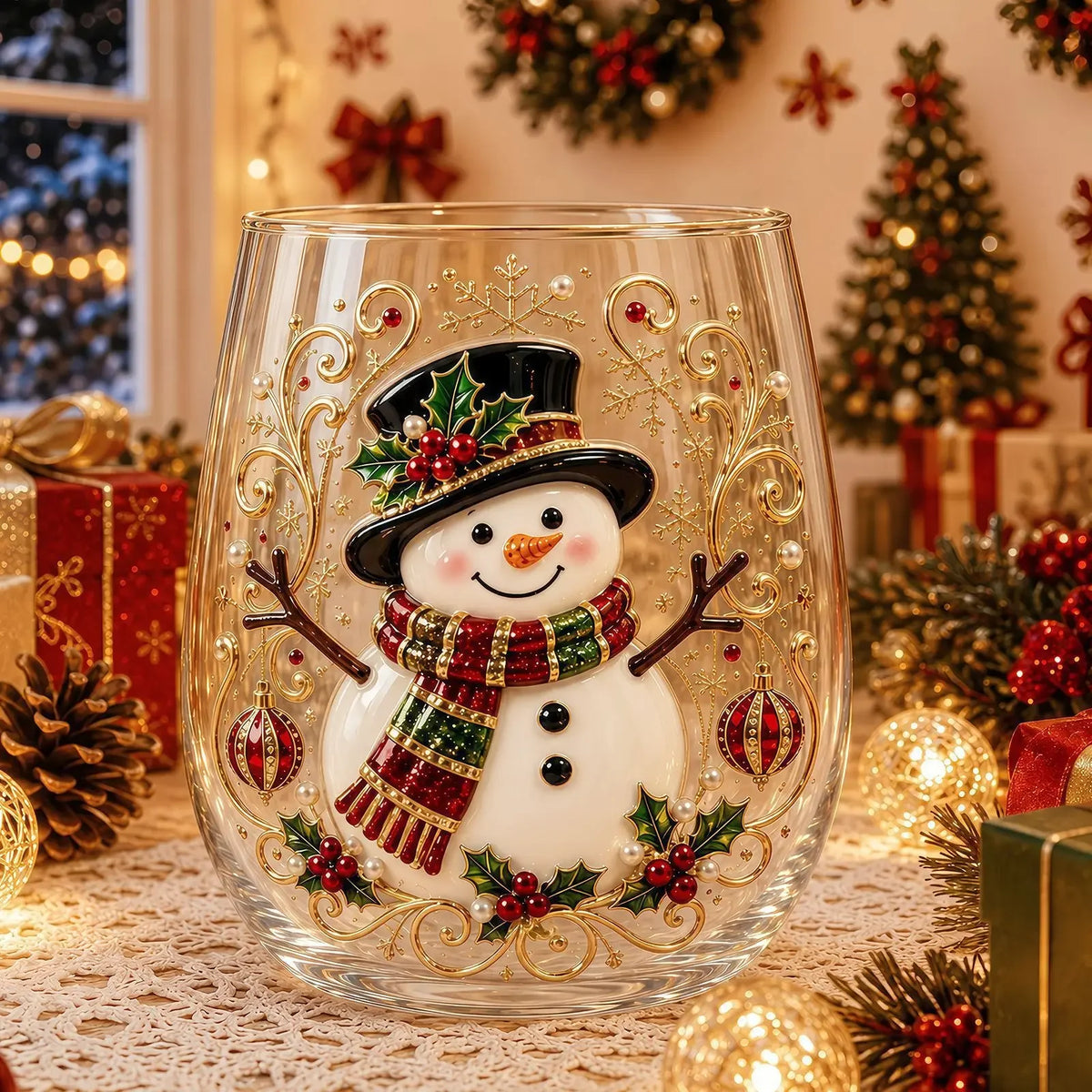 Bicchieri da vino in vetro decorato a tema natalizio, set di bicchieri originali per le feste, bicchieri da cocktail per feste e occasioni speciali, regalo natalizio per la famiglia.