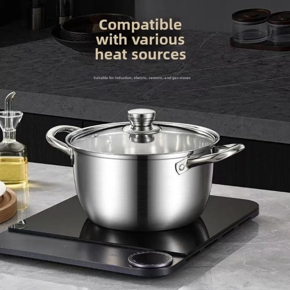 Pentola per zuppe in acciaio inossidabile con fondo doppio e coperchio, utensile da cucina in acciaio inossidabile multifunzionale, disponibile nelle misure 18/20/22/24 cm, con rivestimento antiaderente.