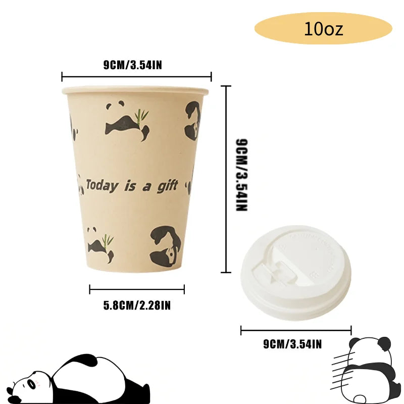 Bicchieri di carta usa e getta con motivo orso polare, polpa di bambù, panda, gatto, bicchieri di carta, stampa animalier, tazze da caffè con coperchio per uso domestico