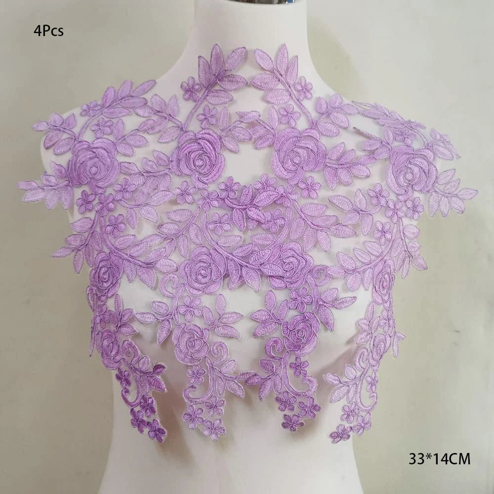Tessuto per toppe ricamate con fiori eleganti viola per abiti, tende per la casa, accessori per abbigliamento da festa, riparazioni di applique per cucire