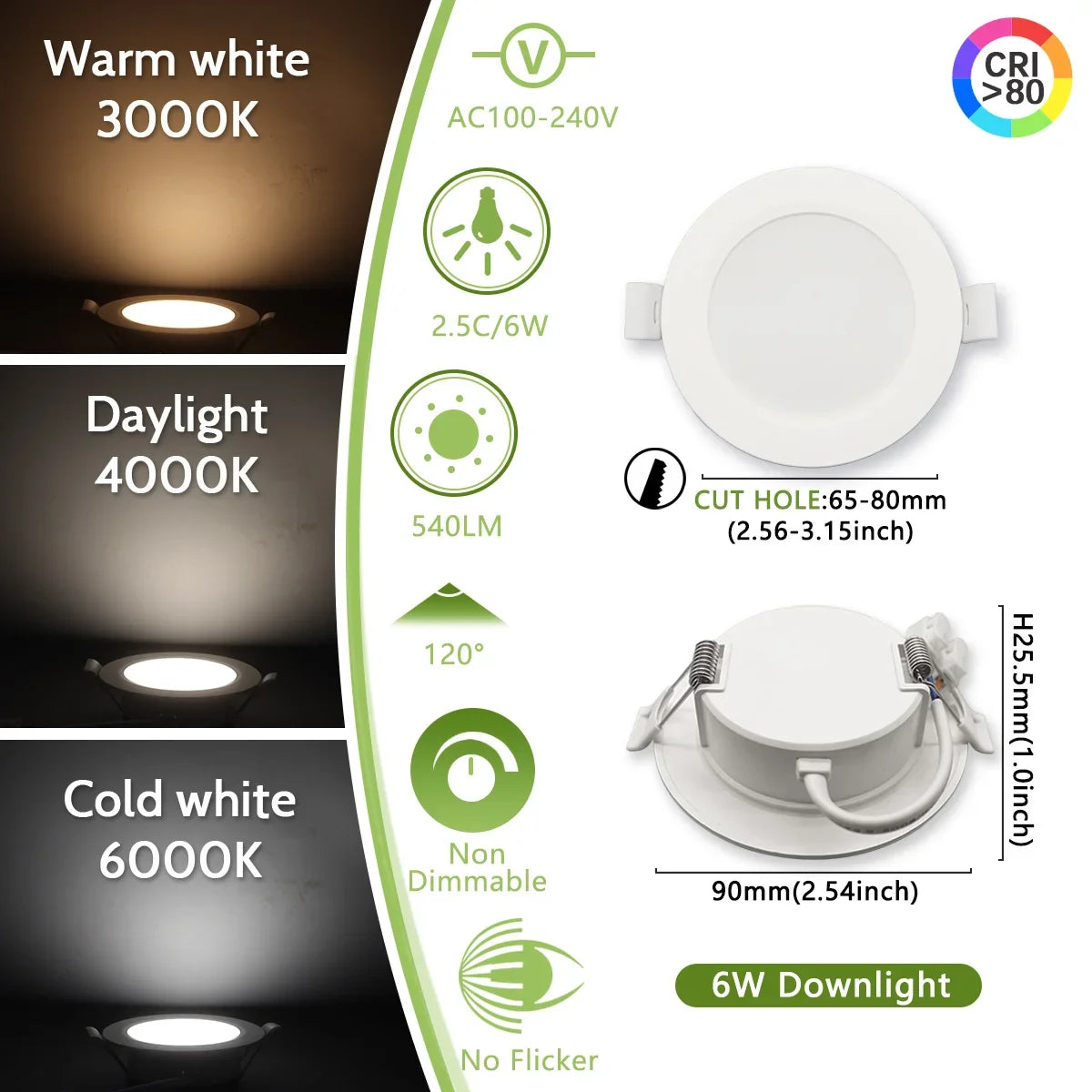 Faretto da incasso a LED da 10 pezzi 220V 110V Spot tre colori 6W 24W RA80 + faretto da incasso a soffitto a LED bianco caldo lampada a luce fredda