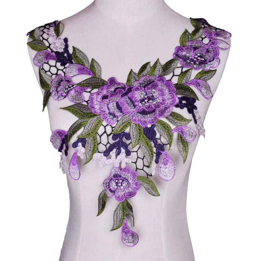 Tessuto per toppe ricamate con fiori eleganti viola per abiti, tende per la casa, accessori per abbigliamento da festa, riparazioni di applique per cucire