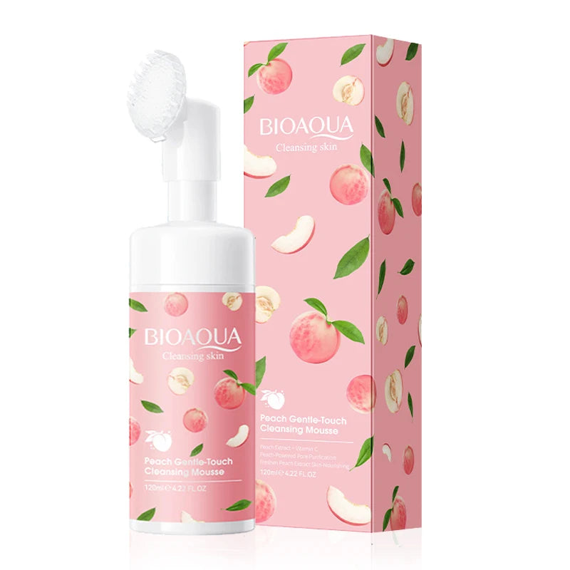 BIOAQUA Mousse Detergente Viso alla Pesca con Spazzola, Pulizia Delicata, Purifica il Sebo, Rinfresca, Non Rende la Pelle Tesa